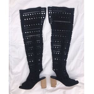 Jeffrey Campbell Over the Knee Open Toe Black Boot